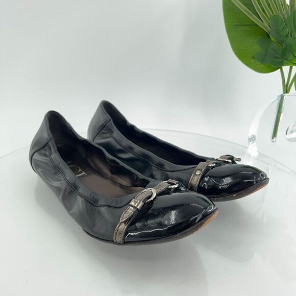 AGL Women Monika Ballet Flat Size 43.5 13.5 Black Leather Shoe Cap Toe Italy - Picture 3 of 13